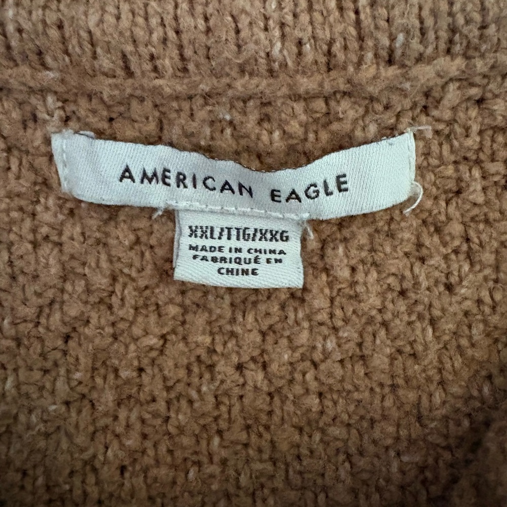 American Eagle Tan Cropped Sweater Cable Knit Cozy Soft Collared Women’s XXL - Picture 2 of 11